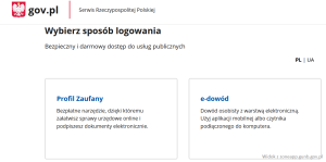 Wybór sposobu logowania na stronie gov.pl Przemysł i Środowisko