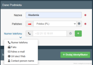 Uzupełnienie danych podmiotu w TracesNT